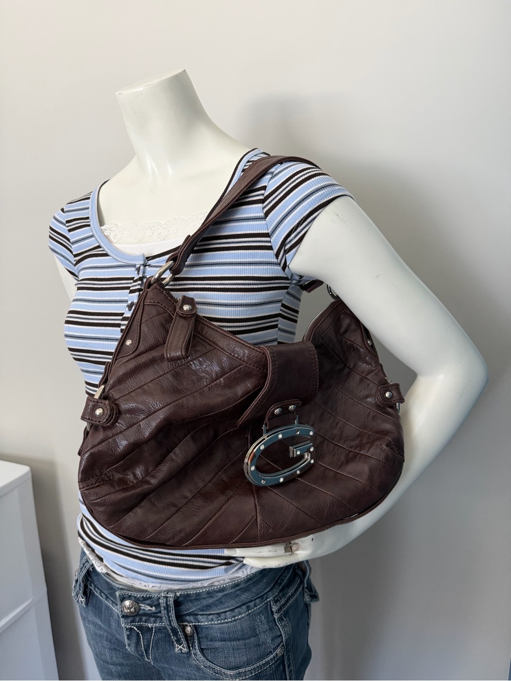 Y2K Vintage Guess Brown Vegan Leather Shoulder Bag
